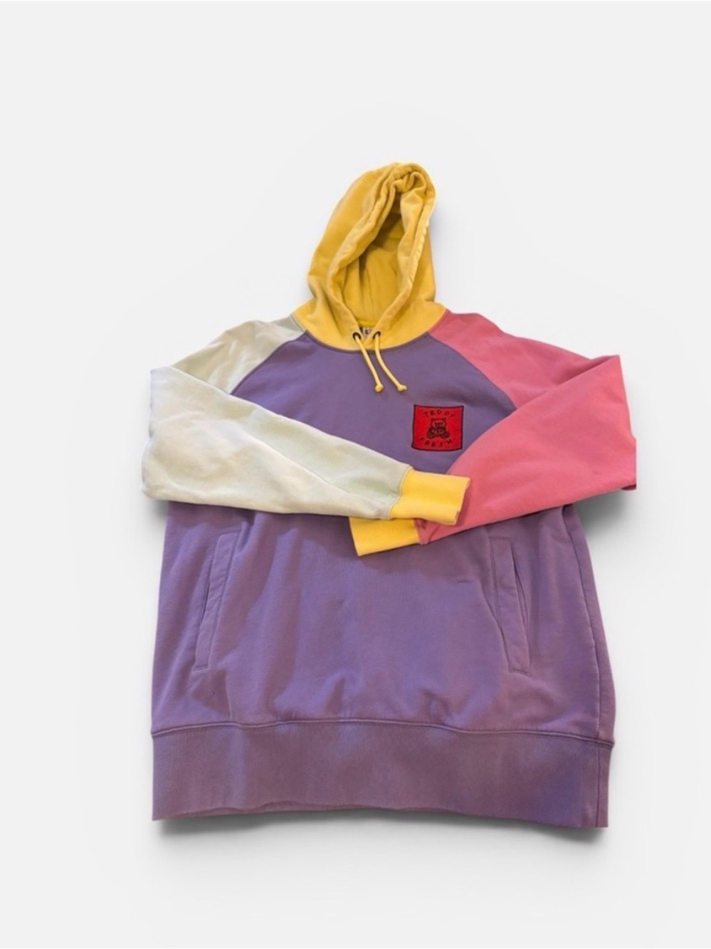 Teddy Fresh Multicolor Patchwork Hoodie in Purple, Yellow, Pink